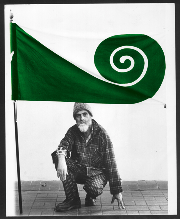 Hundertwasser with his Koru Flag